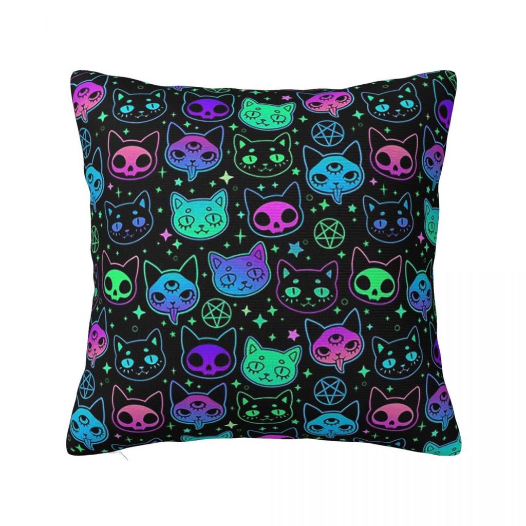 Bunte Katzensilhouetten Cartoon Schwarze Katzen Quadratischer Kissenbezug Kissenbezug Kissenhülle Dekokissenbezug für Zuhause Schlafzimmer Auto