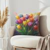 1Pc Colorful Tulip Oil Painting Style Throw Pillow Cover,Suitable For Sofa,Bedroom,Living Room,Easily Create A Spring Atmosphere
