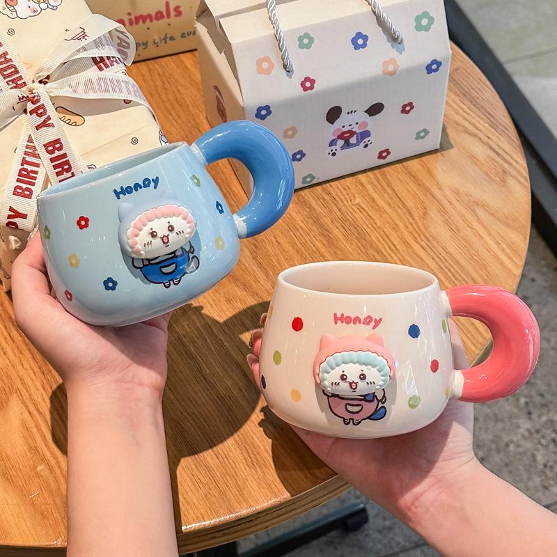 High Looking Cute Ceramic Cup Couple with Cup Girls Home Coffee Cup Children Mug Birthday Gift