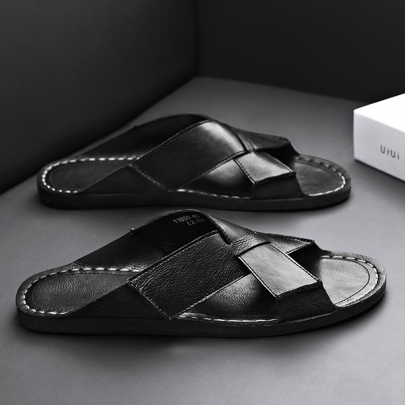 Large Size 48 Split Leather Slippers Men's Sandals Beach Flip Flop Summer Men's Shoes