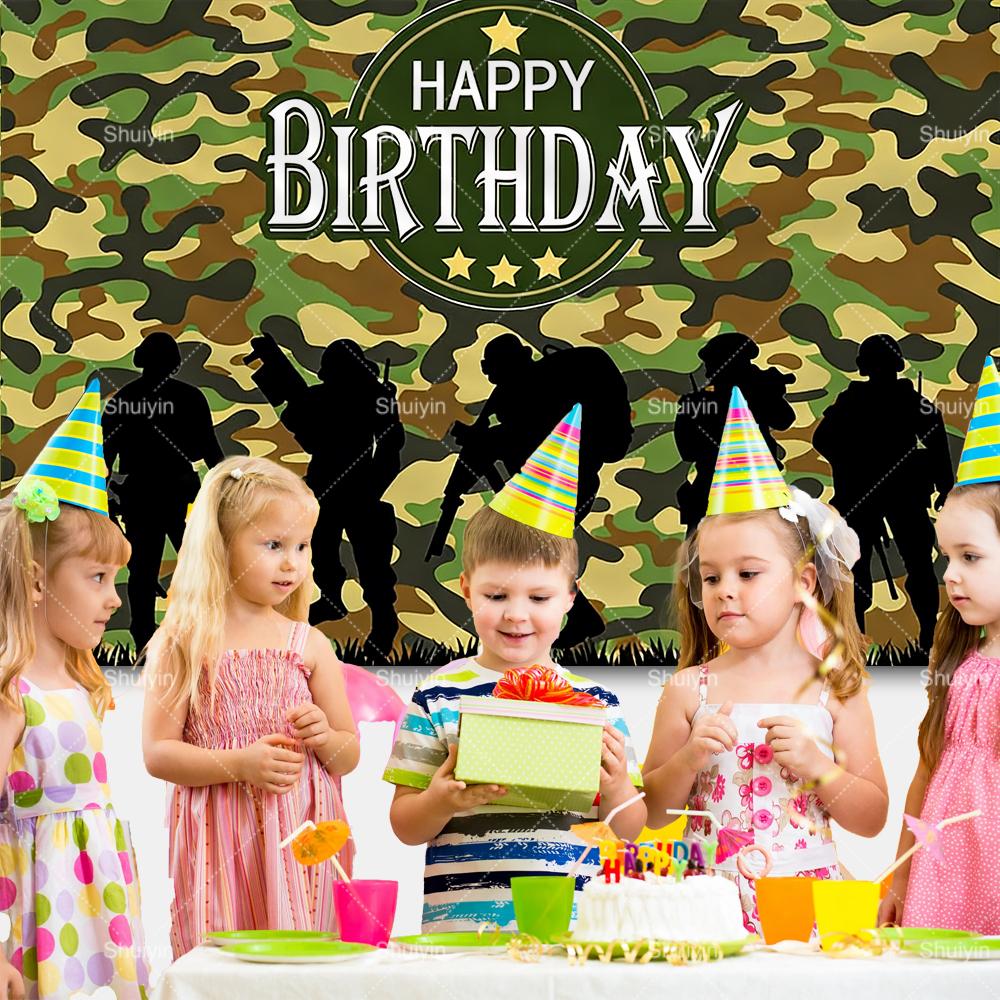 Sfondo Compleanno Camouflage Soldato Pistola Camouflage Esercito Militare Carro Armato Ragazzo Decorazioni Compleanno Articoli per Feste Accessori Fotografici Regali