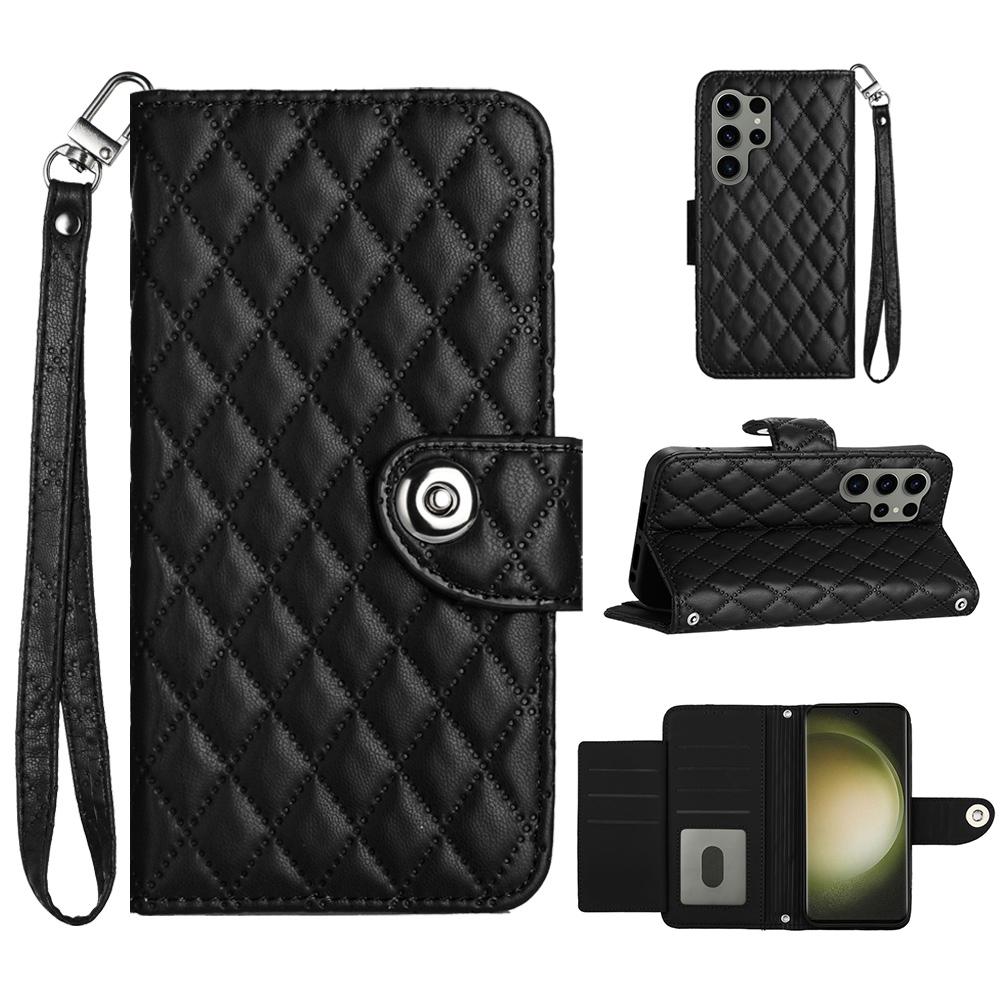 

For Samsung Galaxy S23 Ultra Leather Case Phone Stand Cover with 7 Card Slots and Hand Strap Black