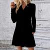 Women's Solid Color Dress Loose V-neck Casual Fashion Long Long Sleeved Dress