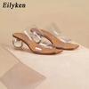 Eilyken Crystal Ball Low Heel PVC Transparent Clear Women Slippers Summer Peep Toe Sandals Design Slides Shoes