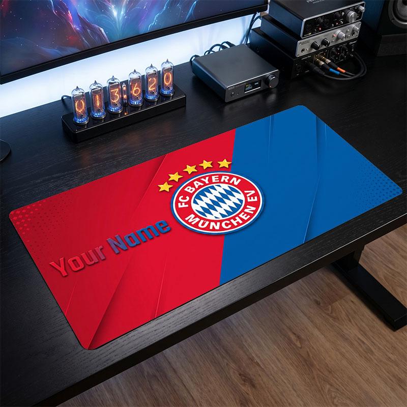 Bayern Mnichov Vlastní Velká Podložka pod Myš, Personalizovaný Tisk Jména, Fotbalové Logo Protiskluzová Podložka na Stůl Herní Dárek