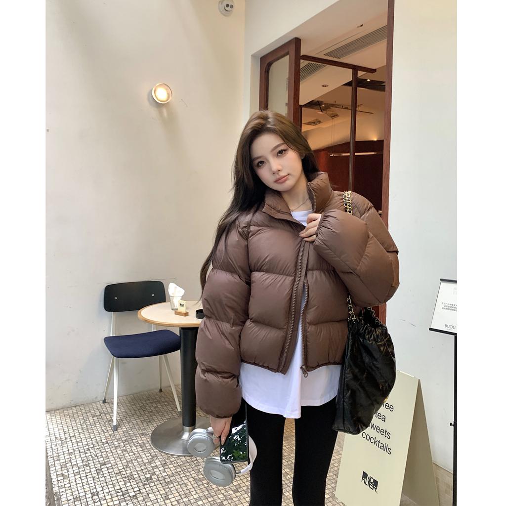 Short down jacket women's new small thickened loose bread jacket stand-up collar winter coat brown