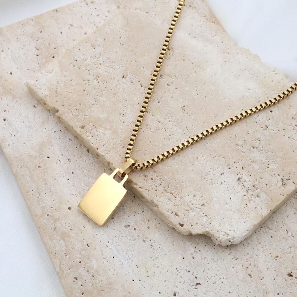 Geometric Square Box Pendant Inlaid With Natural Stone Jewelry Collarbone Chain Necklace For Girls' Girlfriends Does Not Fade