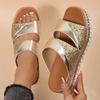 Fashion Fashion Gold Sequins Sandals for Women 2025 Summer Rivet Decor Platform Wedges Slippers Woman Plus Size Thick Bottom Sandles New