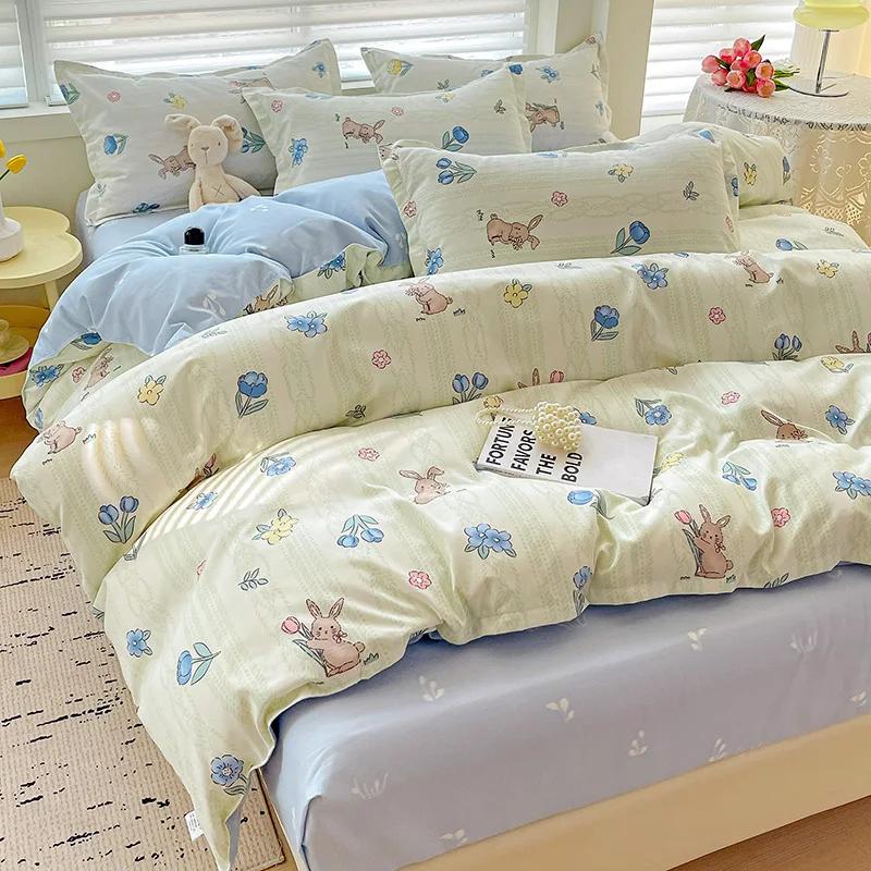 100% Cotton Bedding Set, Four Piece Sheet Set Comfort Set Girly Fresh Style Couple Bed Comforter Set