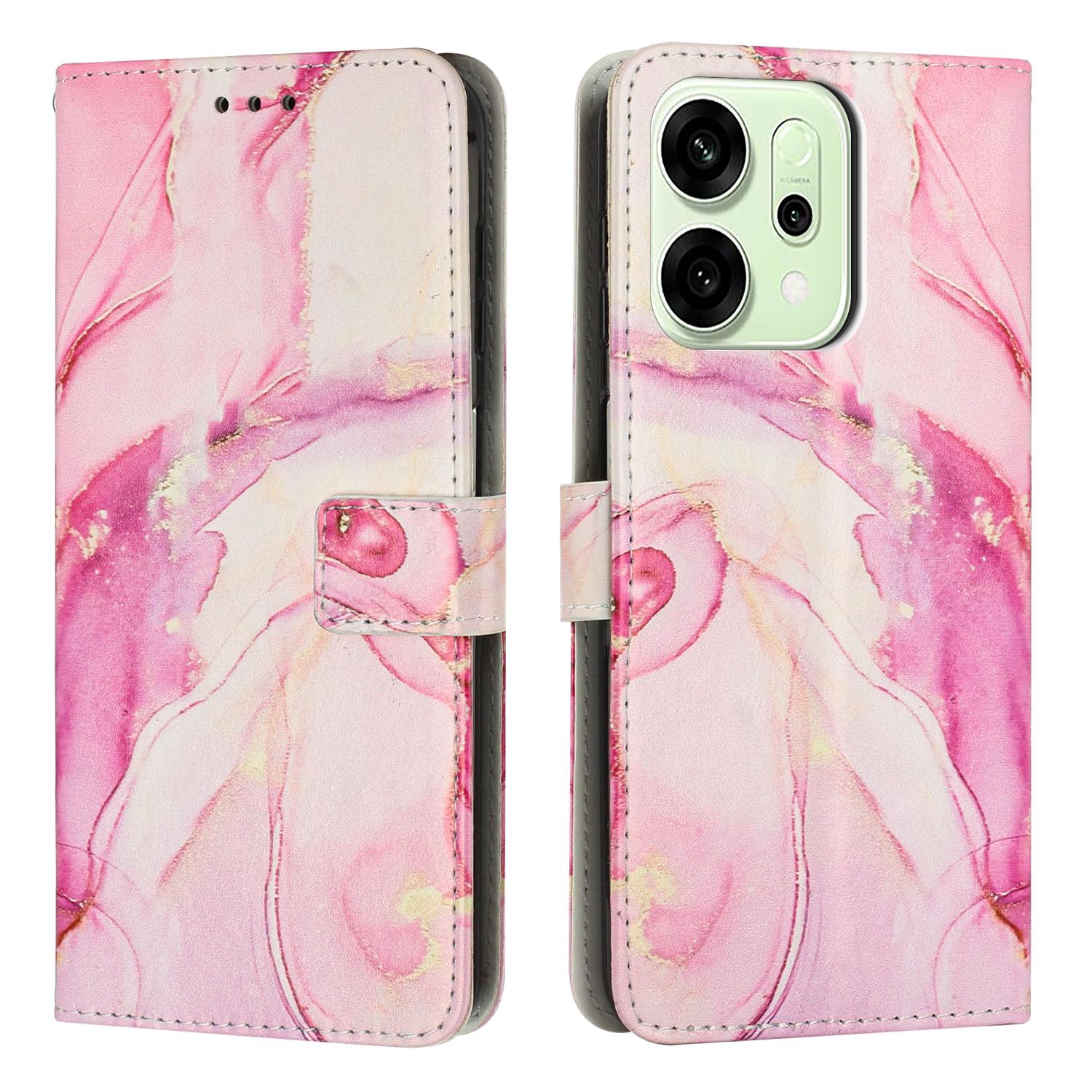 

For Oppo Reno14 Pro 5G (China)/Oppo Reno14 Pro 5G (Global) Stand Case Marble Pattern PU Leather Wallet Phone Cover Rose Gold