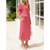 2026 Summer New Women's Fashion Casual Turn-down Collar T-shirt and Slit Skirt Set