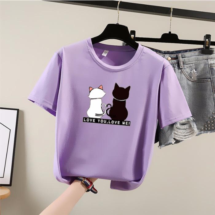 Cartoon Short Sleeve T-shirt Female Summer Student Crew Neck Printed Top Fashion Plus Size Women's Wear
