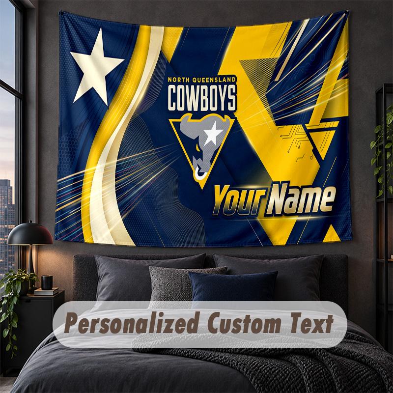 Custom Name Text Tapestry,North Queensland Cowboys Decorative Wall Hanging, Background Tapestry For Home Bedroom