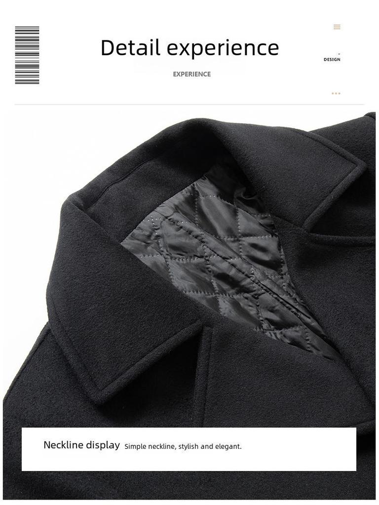 Men's European-Size Double-Breasted Woolen Coat - Medium Length, Fashionable Lapel for Autumn & Winter