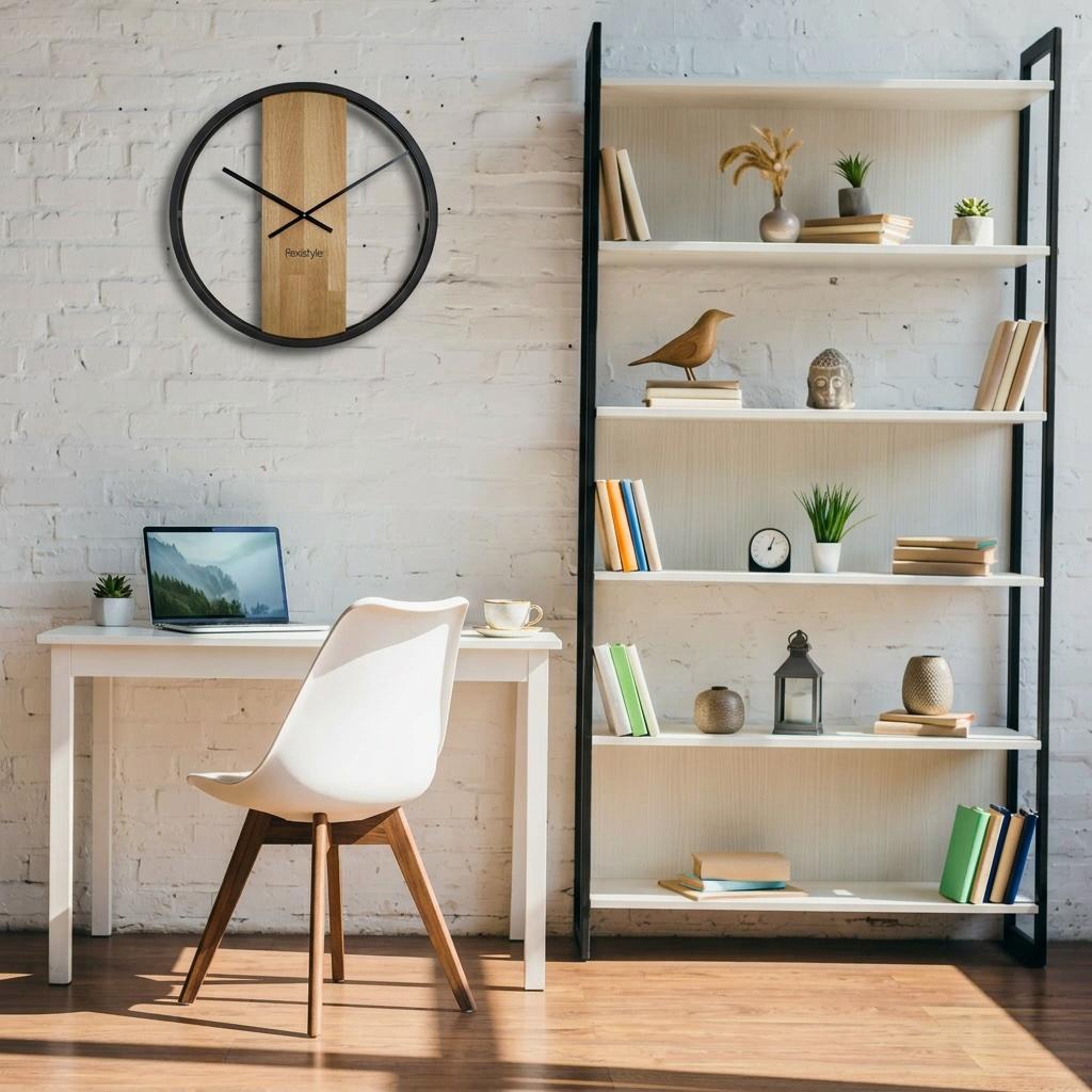 Round oak loft clock oval metal 50cm