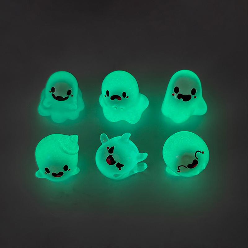 Halloween Luminous Landscape Ornament 6PCS Set Resin Ghost Statue Green Light Glow In Dark Fun Home Car DIY Decoration Gift