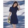 Women's Retro Faux Denim High-Waist Short-Sleeve Dress