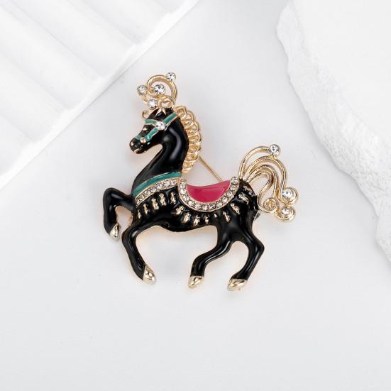 Broche Cheval Mignon en Émail Strass Épinglette Cheval en Alliage Broche Animal Accessoire de Tenue pour Manteaux Écharpes Sacs