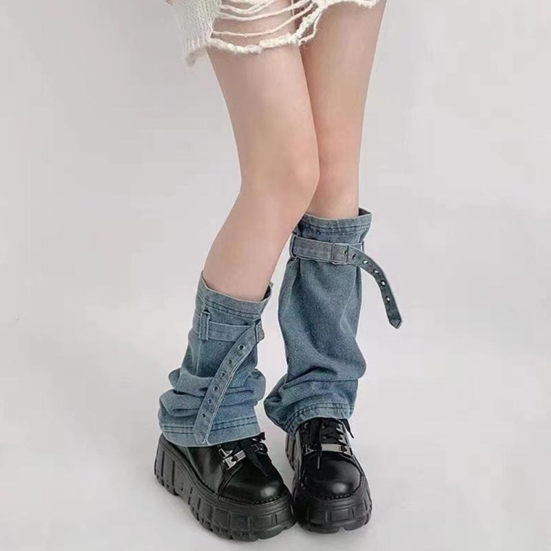 Meias Lolitas Longas para Pernas Femininas Polainas Largas Harajuku Punk Jeans Meias de Bota Moda Meias para Tornozelo Presentes