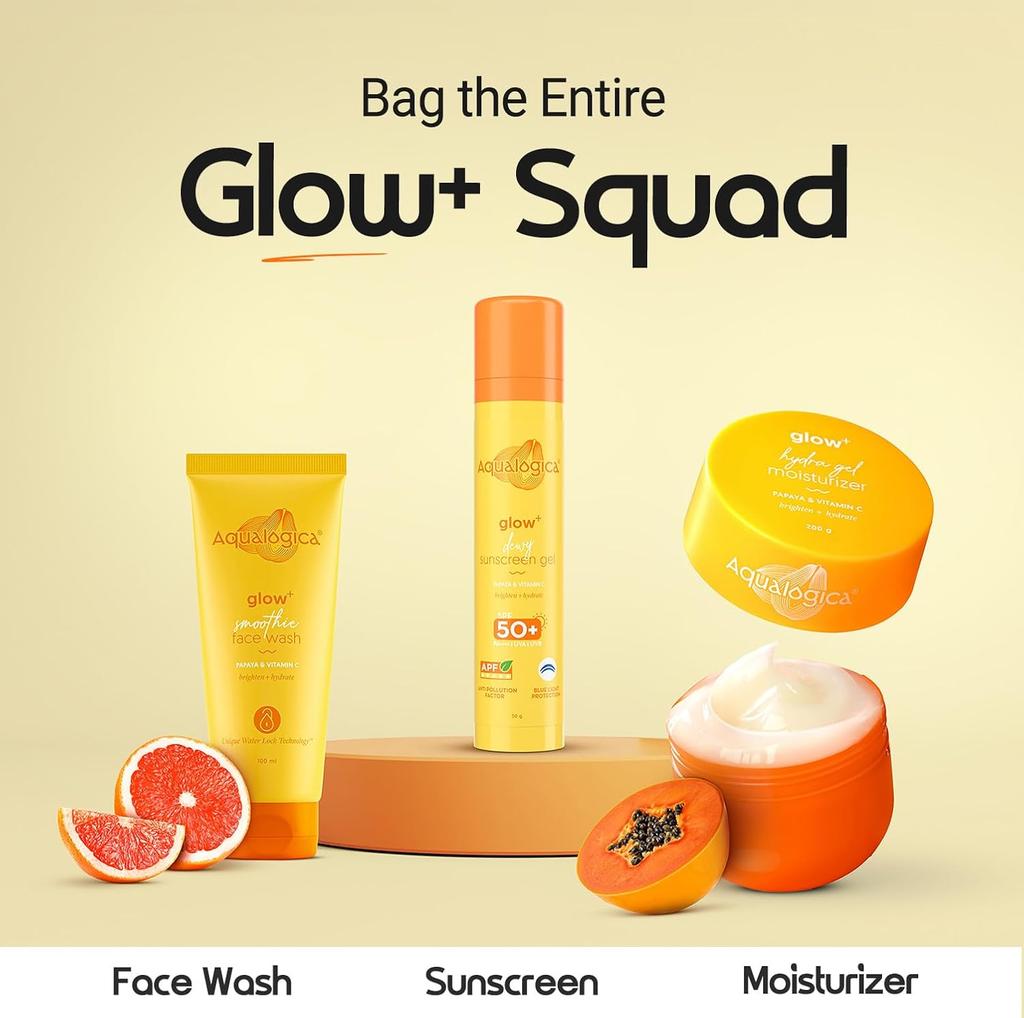Aqualogica Glow+ Dewy Sunscreen Gel SPF 50+ PA++++ Lightweight No White Cast Daily UV Protection 50 g Face Use