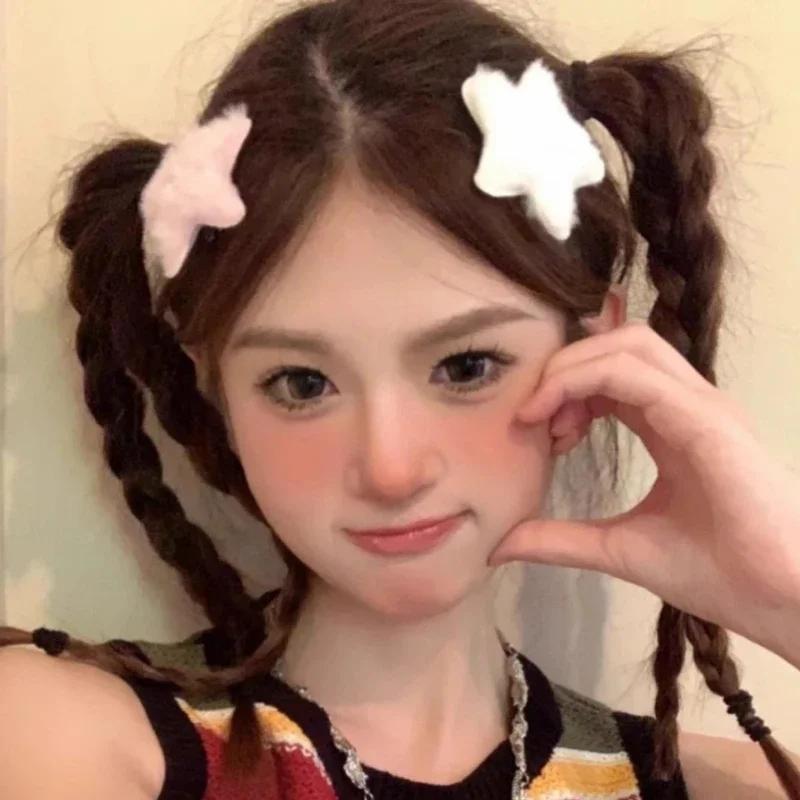 1 PCS Fluffy Star Hairpins Children Girls Cute Sweet Plush Hair Clips Daily Dating Side Bang Clips Party Fashion Accessory