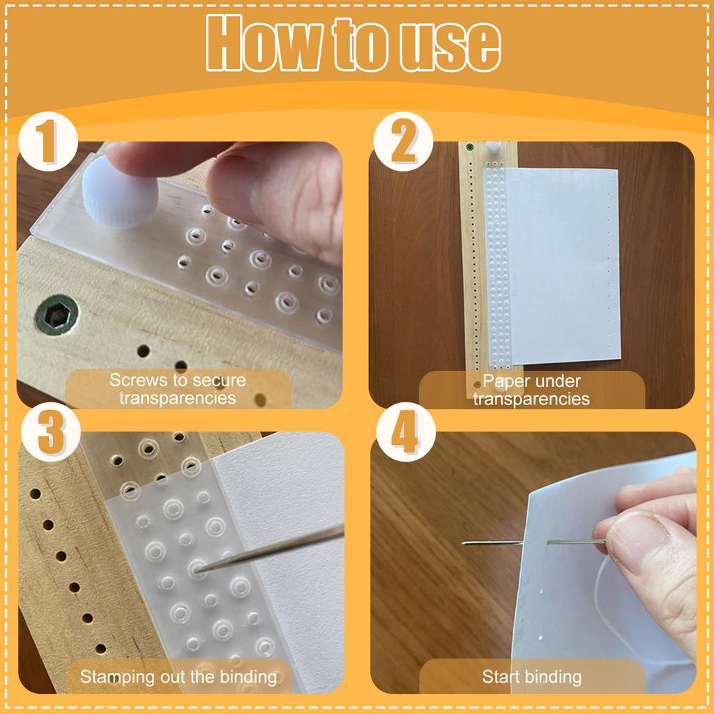 Bookbinding Tools Set Wooden Signature Punching Tools Handmade Book Binding Punch Guide Tool with Awl Curved and Straight Needle