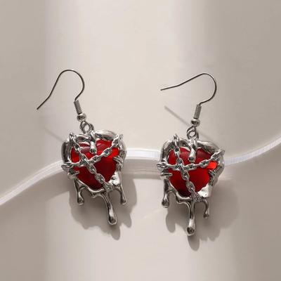 Gothic Punk Rock Liquid Red Black Heart Pendant Earrings For Women Fashion Creative Aesthetic Grunge Y2K Jewelry EMO Accessories
