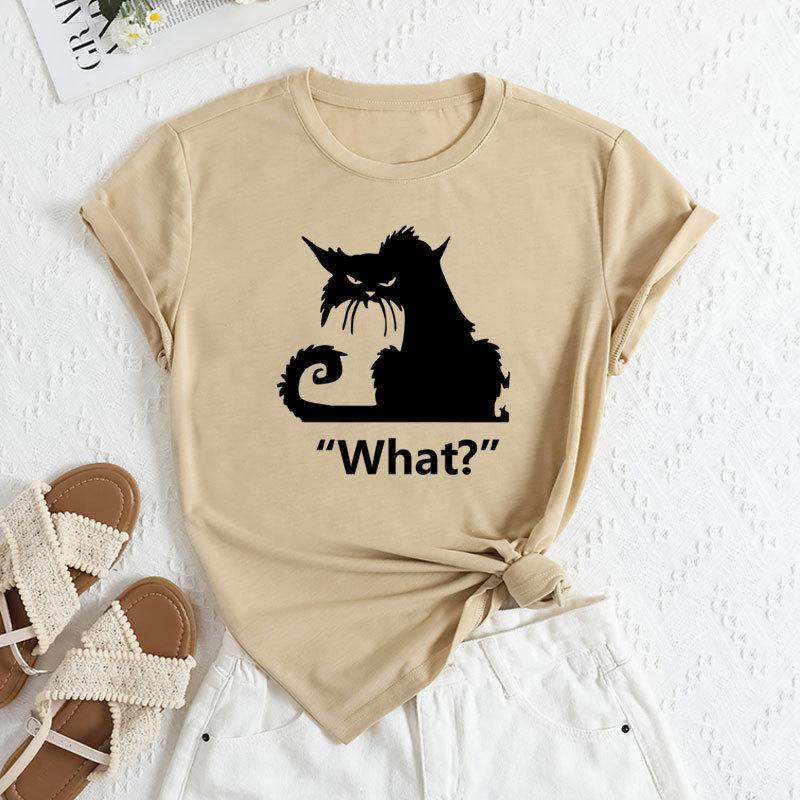 Summer Women's Cat Print Round Neck Loose Casual Pure Cotton Short Sleeved T-shirts Women's