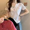 Summer Pure Cotton Irregular Solid T Shirts Women‘s V-neck Short-sleeve T-shirt Casual Slim Elastic Skinny Y2k Top Women Clothes