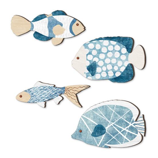 Wood Fish Wall Decor Rustic Coastal Beach Blue Fish Wall Art Nautical Wall Hanging Sculpture for Lake House Bathroom Bedroom Decor