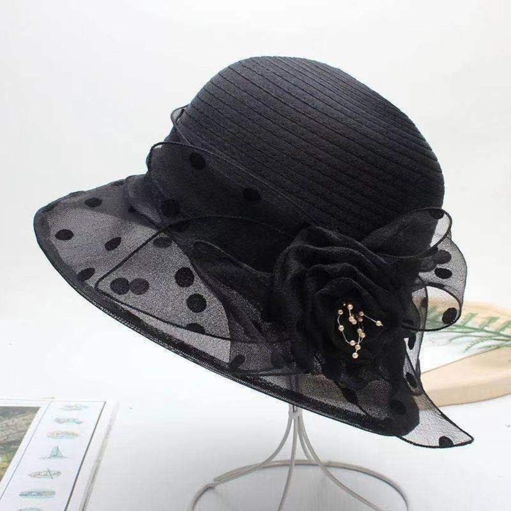 Summer Polka Dot Sun Hat Solid Color Sun Protection Basin Hat Organza Breathable Bowler Hat