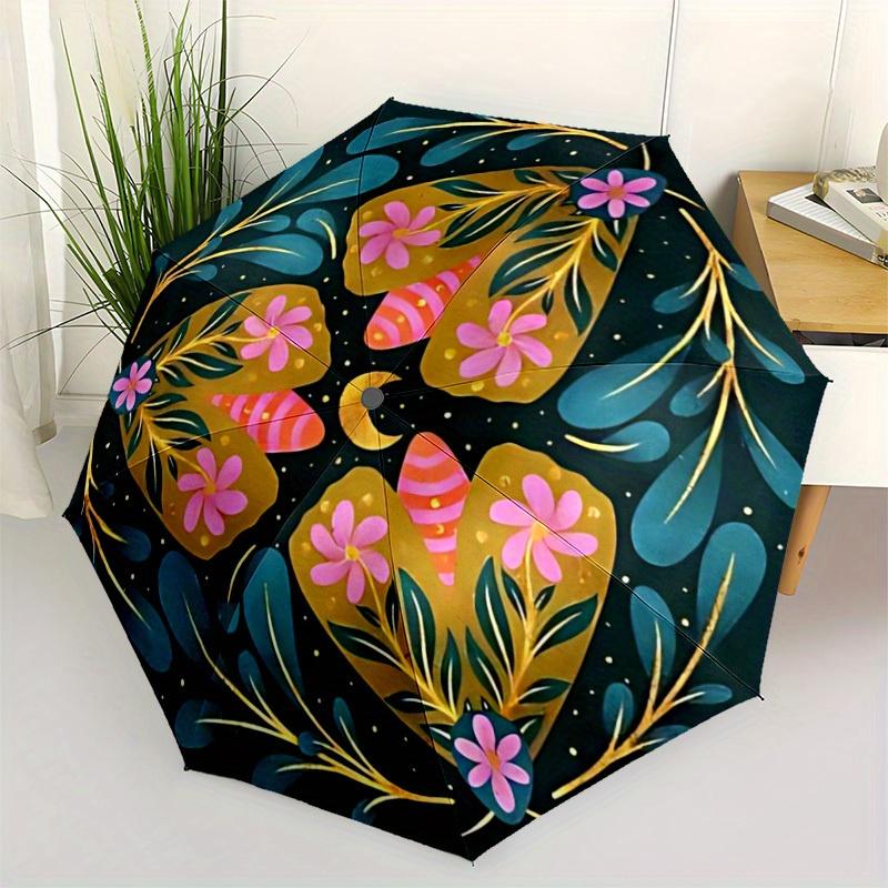 1 Stück Floral Mandala Print Automatisches Öffnen/Schließen Faltbarer Regenschirm, Kompakter Tragbarer Reise-Regenschirm, Langlebige Konstruktion yy250809060