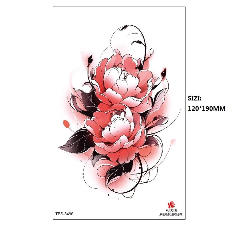 Hand Painted Original Color Flower Fox Phoenix Women'S Simulated Tattoo Water Transfer Tattoo Sticker