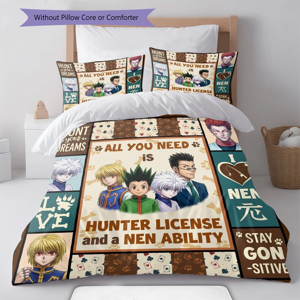 Hunter X Hunter Pattern Bedding Quilt Set Quilt Cover Pillowcase Home Birthday Gift(1 * Duvet Cover + 2 * Pillowcase, Without Core)