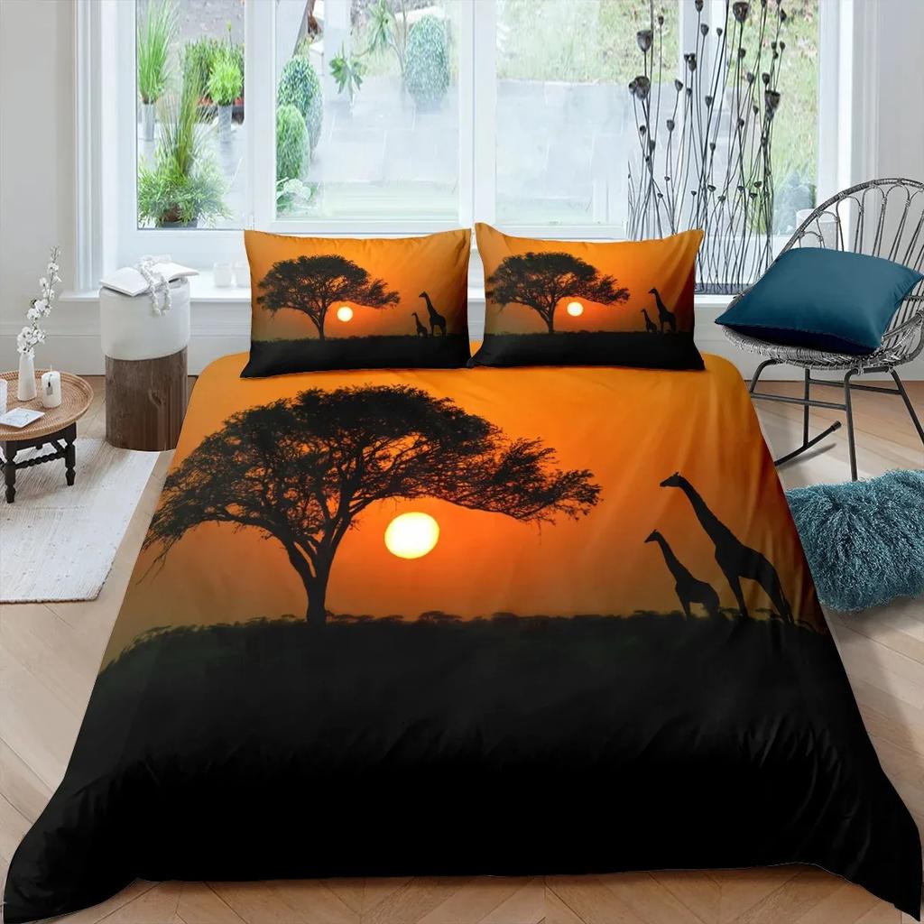 Tree And Sunset Duvet Cover Sets Landscape Mountain Tropical Trees Bedding Set Starry Sky Comforter Cover Queen King Size