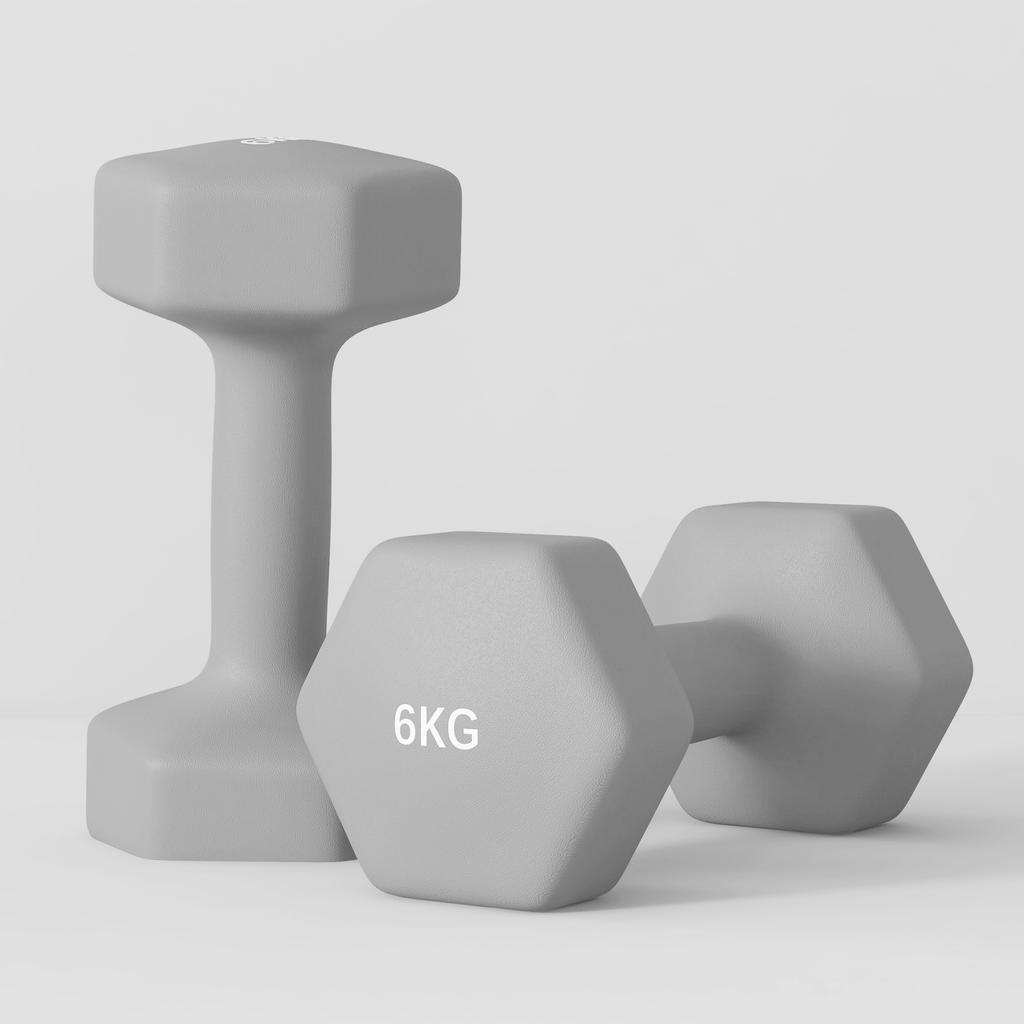 2 X 6kg Hexagonal Dumbbells Weights Set with Non-Slip Grip for Home Gym Workout, Grey