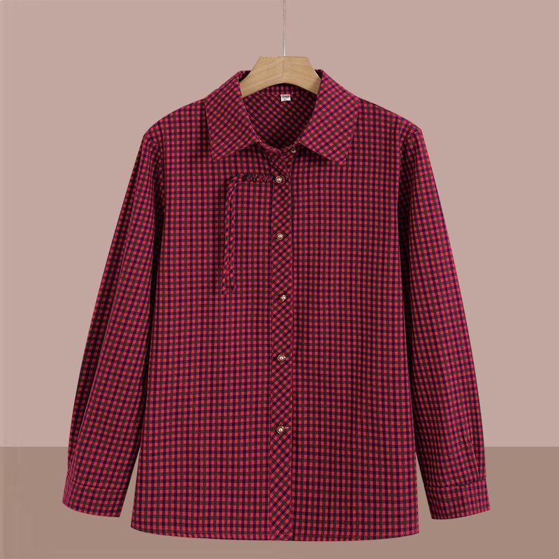 

2026 Women s Mid-aged & Elderly Cotton Plaid Cardigan - Long-sleeved, Stylish Spring Wear 4XL красный