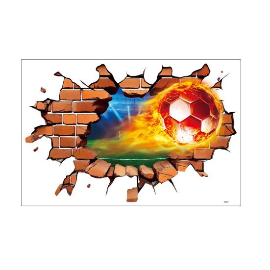 3D Soccer Wall Stickers, Self-Adhesive Soccer Ball Wallpaper Poster, Sports Ball Breakthrough Wall Decals for Boys Bedroom Playroom