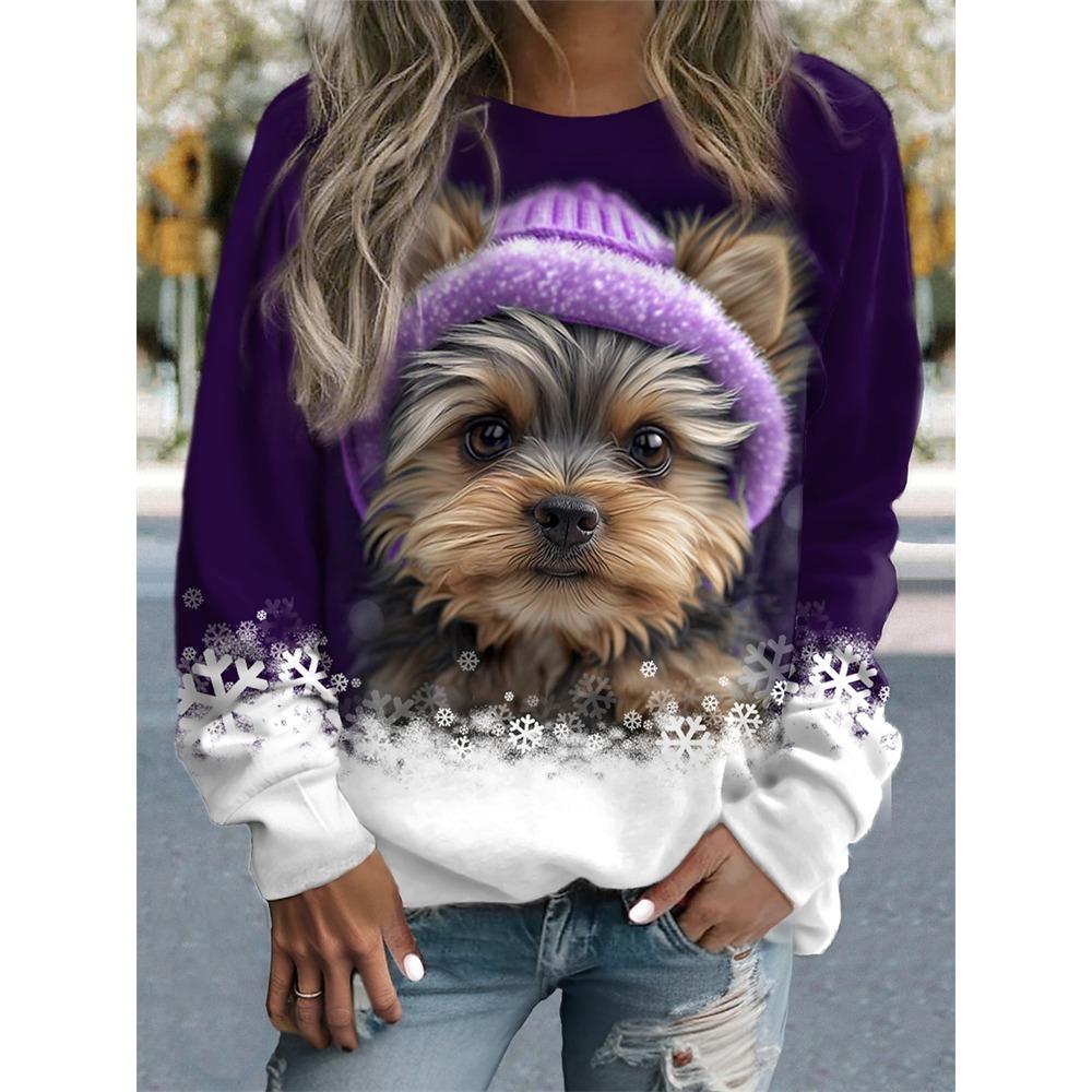 Large-sized Women's Pullover Christmas Sweatshirt Plaid Cat Casual Sportswear Festival Round Neck Long Sleeve Top Micro-elastic Fall & Winte