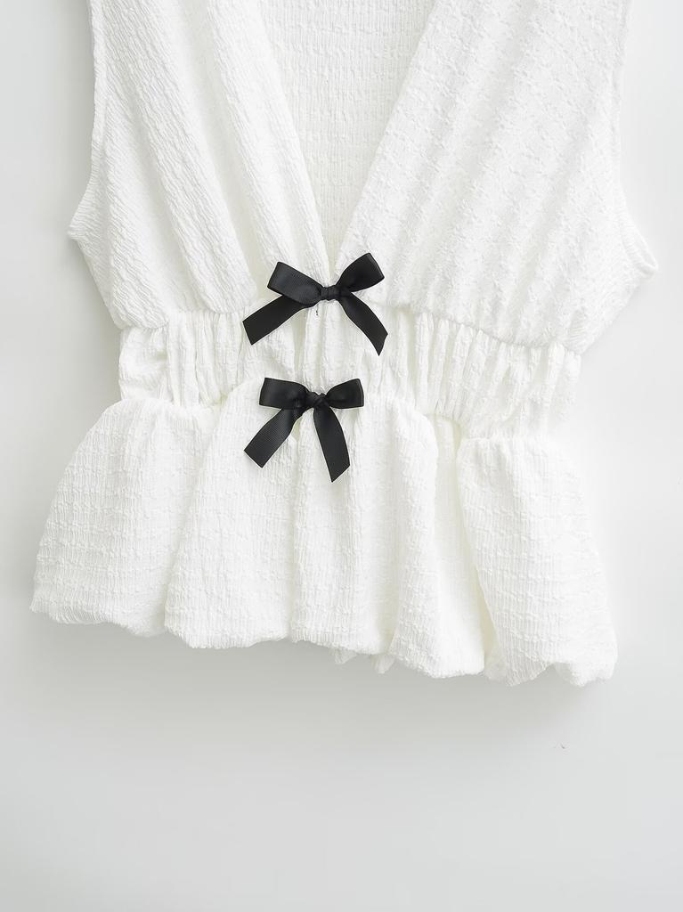 European and American Style, New Women's Clothing, Foreign Style Bow-decorated Textured Top 5067/170/250