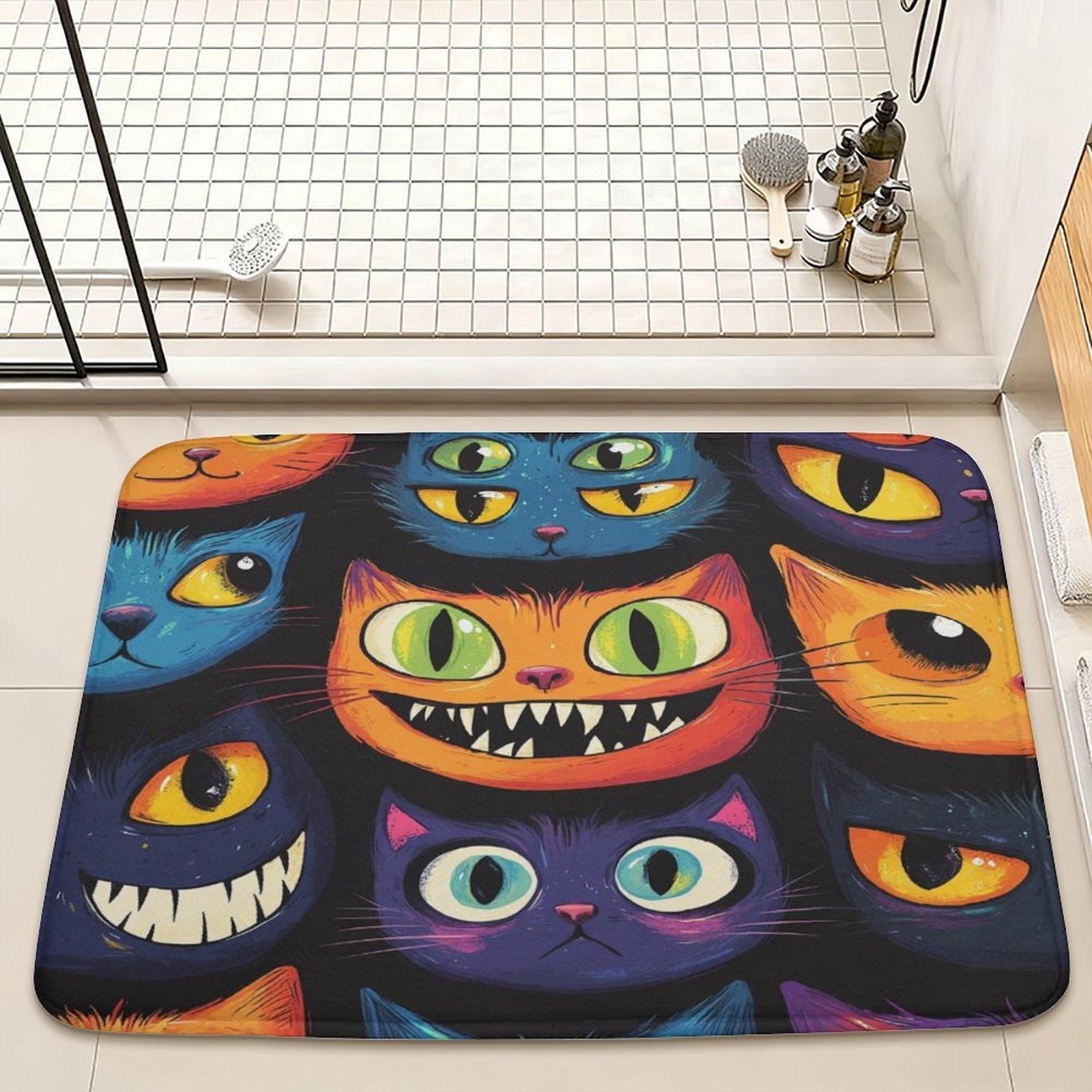 

Cheshire Cat Door Mat – Whimsical Cartoon Cats with Big Eyes, Playful Art Design Entryway Mat for Bathroom, Bedroom 40x60cm16x24in