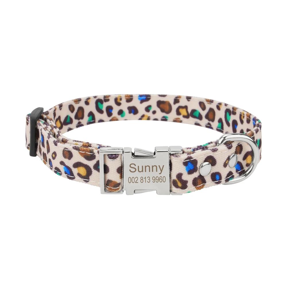 Custom Dog Collar and Leash Set,Personalized Leopard Pattern,Polyester Fabric Webbing with 120cm Leash, for Medium Large Dogs