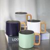 Double-layer stainless steel cup, beech handle cup, heat-insulated 304 mug, random water cup with wooden lid for gifts