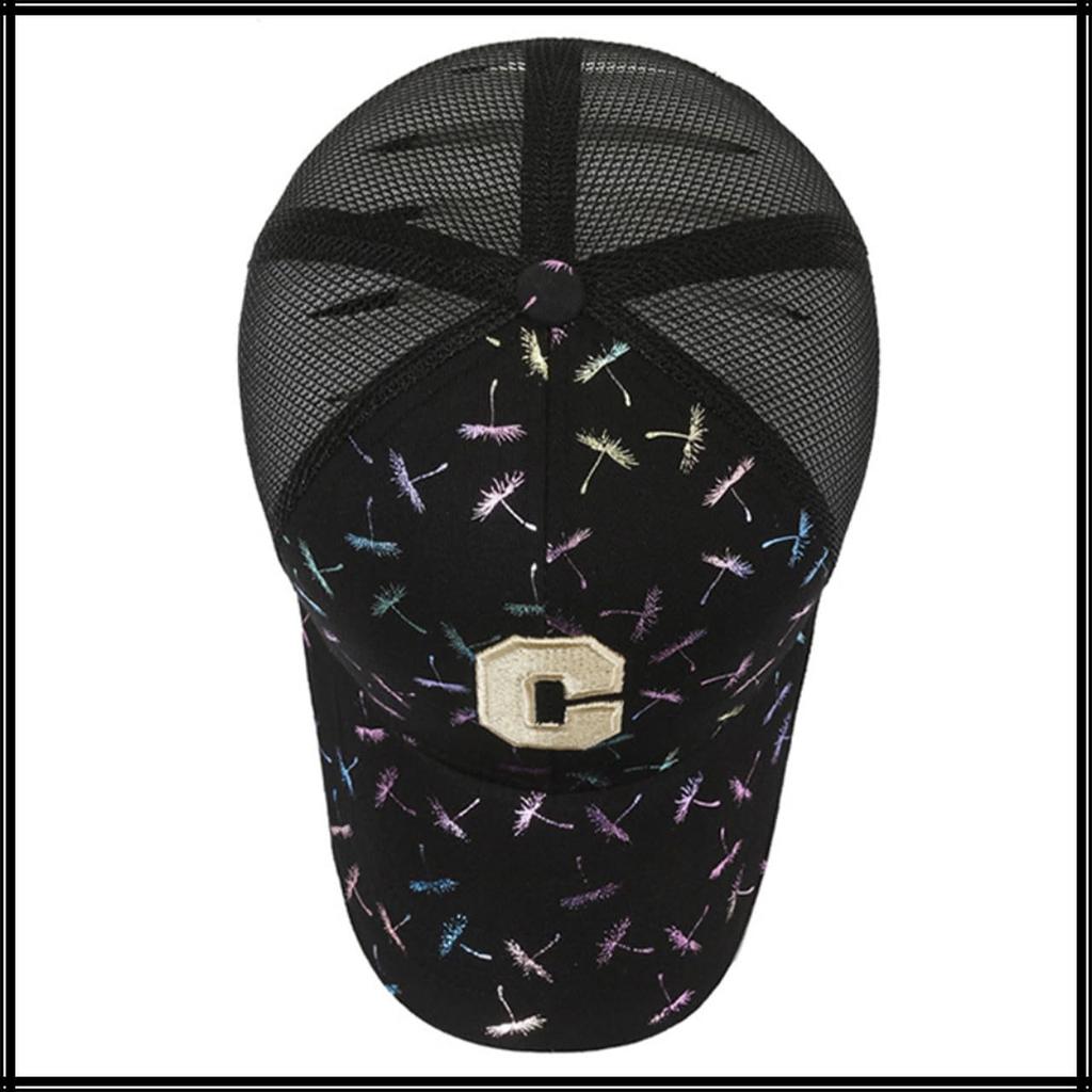 Embroidered Sun CZA229 [White Fang] Hat, Cap, Mesh, Breathable, Casual, Protection, Sports, Men's, Women's, (Black)