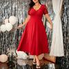 Plus Size Formal Dress for Women Lace Short Sleeve A-line Dress Mother of The Bride Wedding Guest Evening Gown