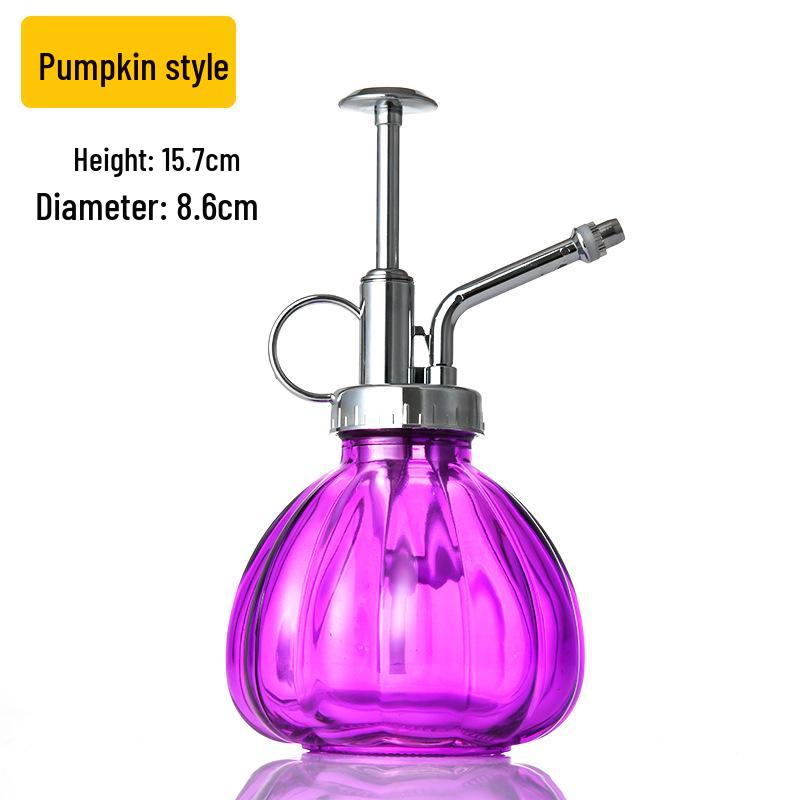 Creative Hand-Pressure Glass Watering Sprayer with Colored Transparent Pumpkin Design