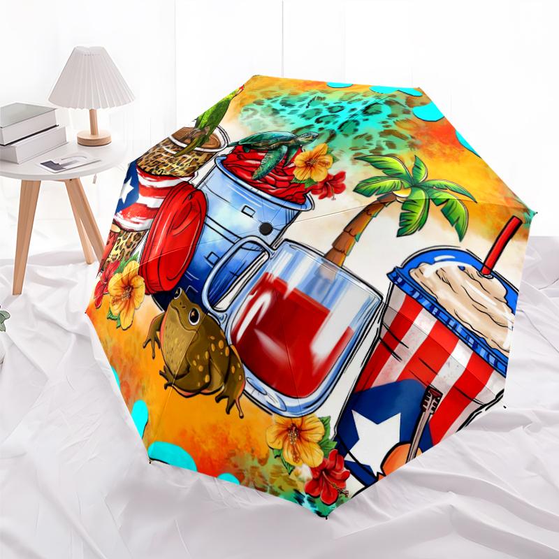 

1 PC Automatic Folding Umbrella - Puerto Rico Pattern, Portable & Foldable Design with 8 Ribs, Christmas Birthday Gifts