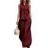 Womens 2026 Cotton Linen V-Neck Sleeveless Top Wide-Leg Pants Set Casual Outfit