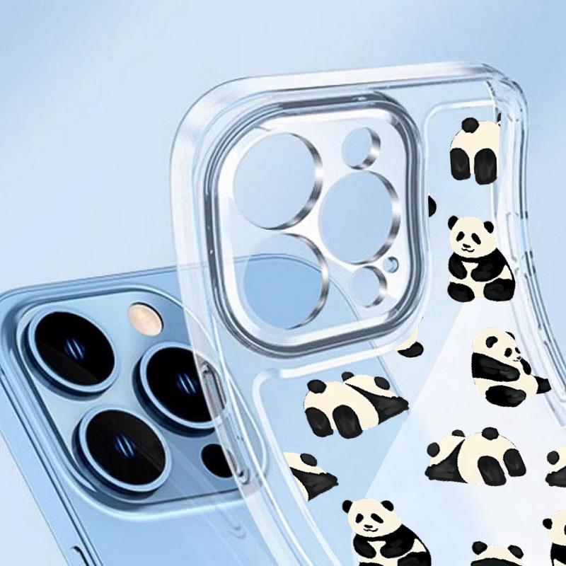 Cute Pandas Pattern Clear Soft Silicone Case For iPhone 15 Plus 14 13 Pro Max 12 Mini 11 Pro XS XR 8 7 Lens Protection Shockproof Glossy Phone Cover