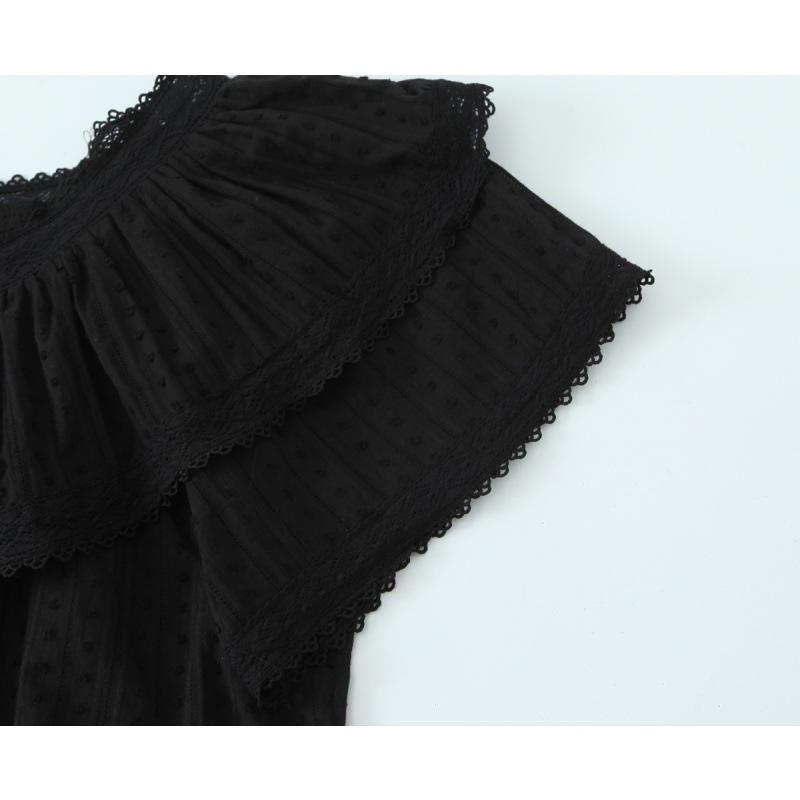 Timeless V-Neck Lace Trim French Ruffle Shirt – Sweet, Small, 2026 Style with Two Color Options, Short Sleeves